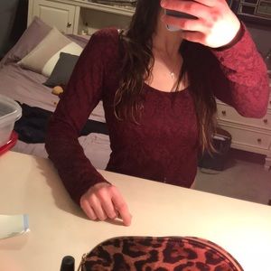 Red lace long sleeve scoop neck